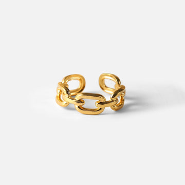 18k Gold Plated Twisted Link Chain Ring - SunsetFashionLA